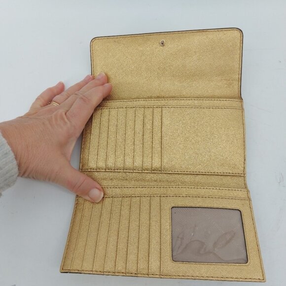 Michael Kors Jet Set Travel Large Trifold Leather Wallet Gold - Picture 3 of 8